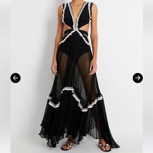 NWT PATBO Black Fringe Trim Beach Dress Size S